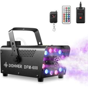 Donner Fog Machine, 600W, 3000CFM, Smoke Machine with 13 LED Light Colors, 1 Wired and 2 Wireless Remote Controls, for Halloween, Wedding, Party and Stage, Indoor Use