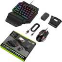 Half Hand Gaming Keyboard and Mouse Combo, 4 in 1 Mobile Game Combo Pack, Mobile Gamepad Controller, One Handed Gaming Keyboard, Mouse Converter, Adjustable Phone Stand