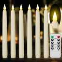 Flameless Taper Candles with Remote Control and Timer, Battery Operated LED Candlesticks with Flickering 3D Flame, 9.6×0.8 Inches Plastic Fake Candles for Christmas, Wedding and Home Decor (Ivory, 6)