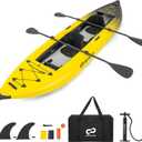 Goplus Inflatable Kayak, 2-Person Kayak Set for Adults with 507 LBS Weight Capacity, 2 Aluminium Oars, EVA Padded Seat, 2 Fins, Hand Pump, Carry Bag, Repair Kit, Portable Touring Kayaks