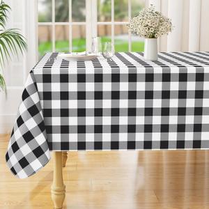 Misaya Rectangle Waterproof Vinyl Table Cloth, Buffalo Flannel Backed Tablecloth, Wipeable Plastic Table Cover for Dinner, Kitchen, Outdoor (60" x 84", Black and White)