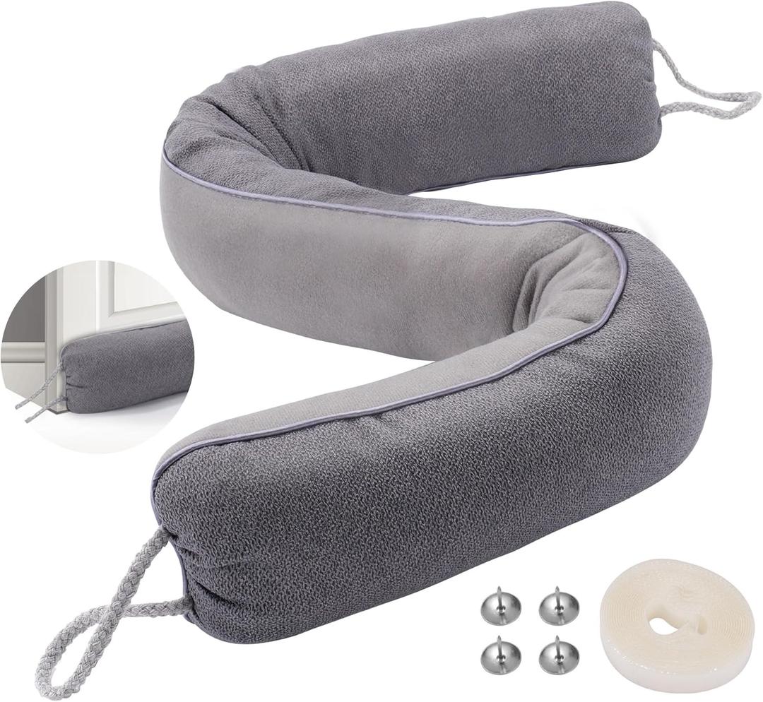 Under Door Draft Stopper, 36" Weighted Door Draft Stoppers for Bottom of Door with Hook Loops for Easy Install and Storage, Block Hot Cold Air Wind Noise for Doors Gap Up to 4.33", Gray