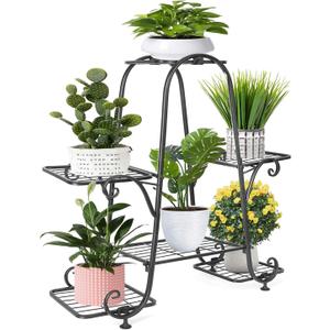 Plant Stand 6 Tier Metal Plant Stands for Indoor Outdoor Plants Multiple Tiered Tall Iron Plant Shelf, Black Plant Rack, Heavy Duty Flower Pot Holder for Corner, Patio, Living Room , (Black)