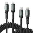 USBC to Lightning Cable for Car, Coiled iPhone Charger 3FT 2Pack, [Apple MFi Certified] USB Type C to Lightning Cable Braided Fast Charging Cord Compatible with iPhone 14/13/12/11/8/7/Pro Max, iPad