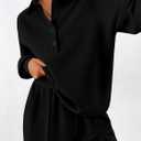 PRETTYGARDEN Women Fall 2 Piece Outfits Sweatsuits Quarter Button Long Sleeve Sweatshirt Wide Leg Pants Tracksuit Lounge Sets (Black, XXL)