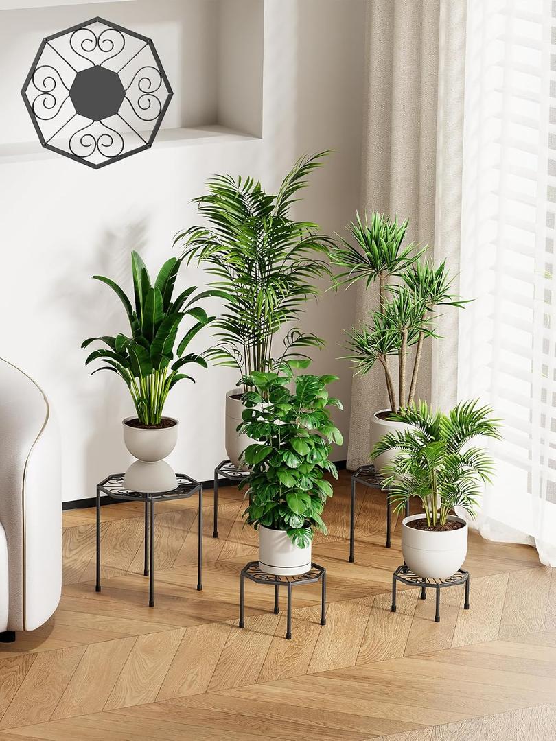 5-Pack Metal Plant Stands for Outdoor Indoor, Anti-Rust Iron Flower Pot Stand, Heavy Duty Plant Pot Shelf for Multiple Plant, Decoration Racks for Home, Patio & Garden (Black)