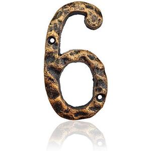 Cast Iron House Number 2 Pack 5.5 Inch House Numbers, Cast Iron Home Address Number, Featuring Solid/Heavy Duty & Sturdy, Uneven Bronze-colored, Number 6