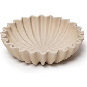 Large Decorative fruit bowl for Home Decor Modern Handicraft Key Bowl for Entryway Table Ruffle Centerpiece Stylish Purse Bowl for Kitchen Counter Coffee Table(Artificial Stone Beige)