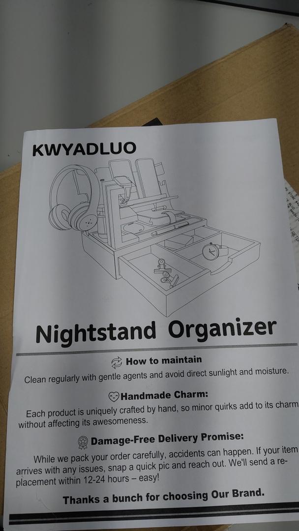 Nightstand Organizer for Men with Large Drawer, Wood Phone Docking Station for Phone, Apple Watch, Wallet & Keys, Ideal Birthday Gift for Father Husband, Bedside Desk Organizer (Brown)