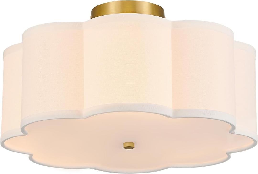 VONLUCE Semi-Flush Mount Ceiling Light, 15.7" Modern 3-Light Ceiling Light Fixture with White Petal-Shaped Shade 3 E26 Sockets for Bedroom Entryway Living Room, Gold Finish, ETL Certificated