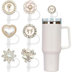 Straw Cover for Stanley 40ozoz 30oz Tumbler,Bling Pearl Straw Toppers,Cute Cup Accessories for Stanley Yeti Tumbler Cup Decorations Women Birthday Gifts