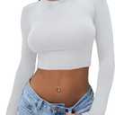 Abardsion Women's Sexy Long Sleeve Crop Tops 2025 - Basic Crew Neck Slim Fitted Fall Cropped Shirts (Medium, White)