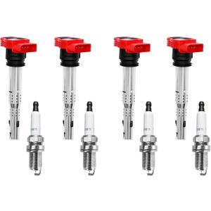 Ignition Coil Pack & Spark Plugs Set of 4 Compatible with Audi A4 A5 TT Volkswagen CC Tiguan & More 2.0L 2.0T Replaces# 06E905115E, UF529, 06E905115A, 06E905115C