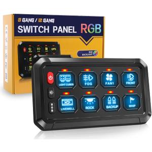 CO LIGHT 8 Gang Wireless Switch Panel Remote Control Range up to 165FT 5-Level Brightness Multifunction Built in Solid State Relay Switch Panel for Off-Road Truck SUV UTV RV