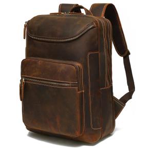 LANNSYNE Vintage Genuine Leather 16" Laptop Backpack For Men Hiking Travel Bag Camping Rucksack