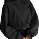 Trendy Queen Womens Cute Cropped Hoodies Y2k Long Sleeve Sweatshirts Fall Fashion Outfits Winter Sweater Clothes 2026 (Small, Black)