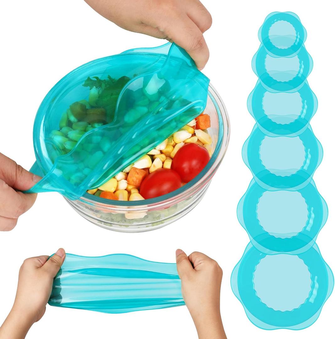 Silicone Stretch Lids for Food Storage in Fridge, Reusable Elastic Bowl Covers for Cup, Cans, Jars, Round & Rectangle Container, Food Grade Silicone Microwave Food Cover, Heat-Resistant, Blue, 5PCS