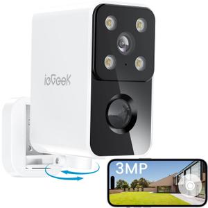 ieGeek Security Cameras Wireless Outdoor Pan Rotating 180 Home Security Cameras, 2.4G WiFi Camera Battery Powered with 2K Color Night Vision, Smart AI Detection, 2-Way Audio, Local/Cloud Storage,IP65