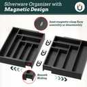 Silverware Organizer Large, Magnetic Connected Expandable 13 Slots Silverware Drawer Organizer From 21 to 37.4 Inches, Adjustable Flatware and Cutlery Holder, Bamboo Utensil Tray for Kitchen Black