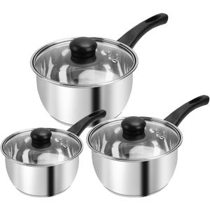 Stainless Steel Pot Set with Lid 6pcs,Sauce Pans 1QT & 2QT & 3QT Set,Triply Bottom Stainless Steel Pot Set