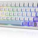 NACODEX AK650 Gasket Mechanical Keyboard, 65% Wireless Hot Swappable Keyboard with TFT Screen and Knob, RGB Backlit, Five-Layer Padding, 2.4GHz/USB-C/BT5.3 Gaming Keyboards, Purplish White Blue