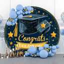 7.2ft Graduation Round Backdrop Cover Blue and Gold Class of 2026 Circle Backdrop for Photoshoot Congrats Grad Photography Background for Graduations Party Decorations Photo Props