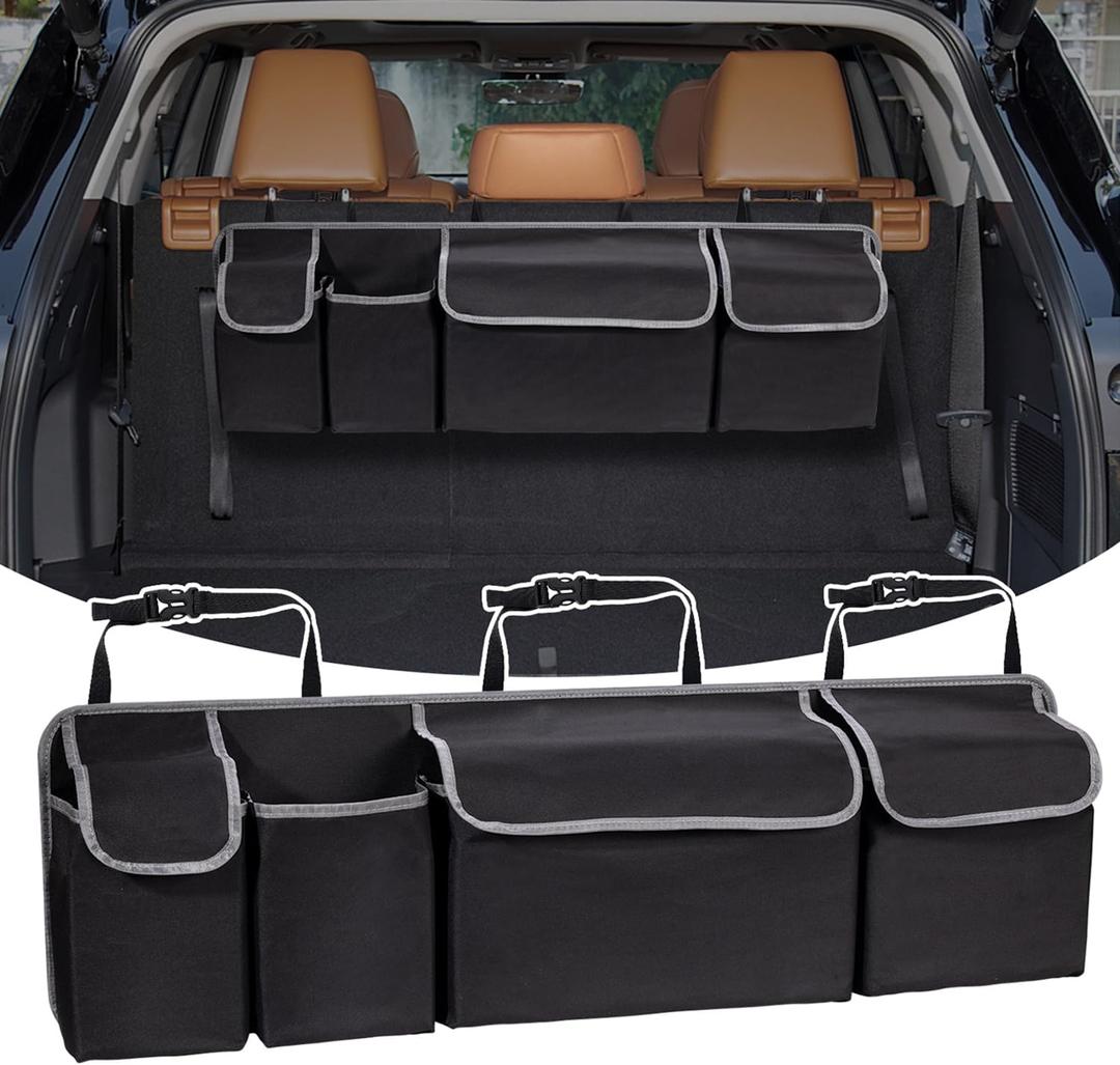 Car Trunk Organizer, Large Capacity Backseat Trunk Organizer (40.16"*10.63"), Collapsible Car Storage Bag with 4 Pockets, for SUV/MPV/Truck