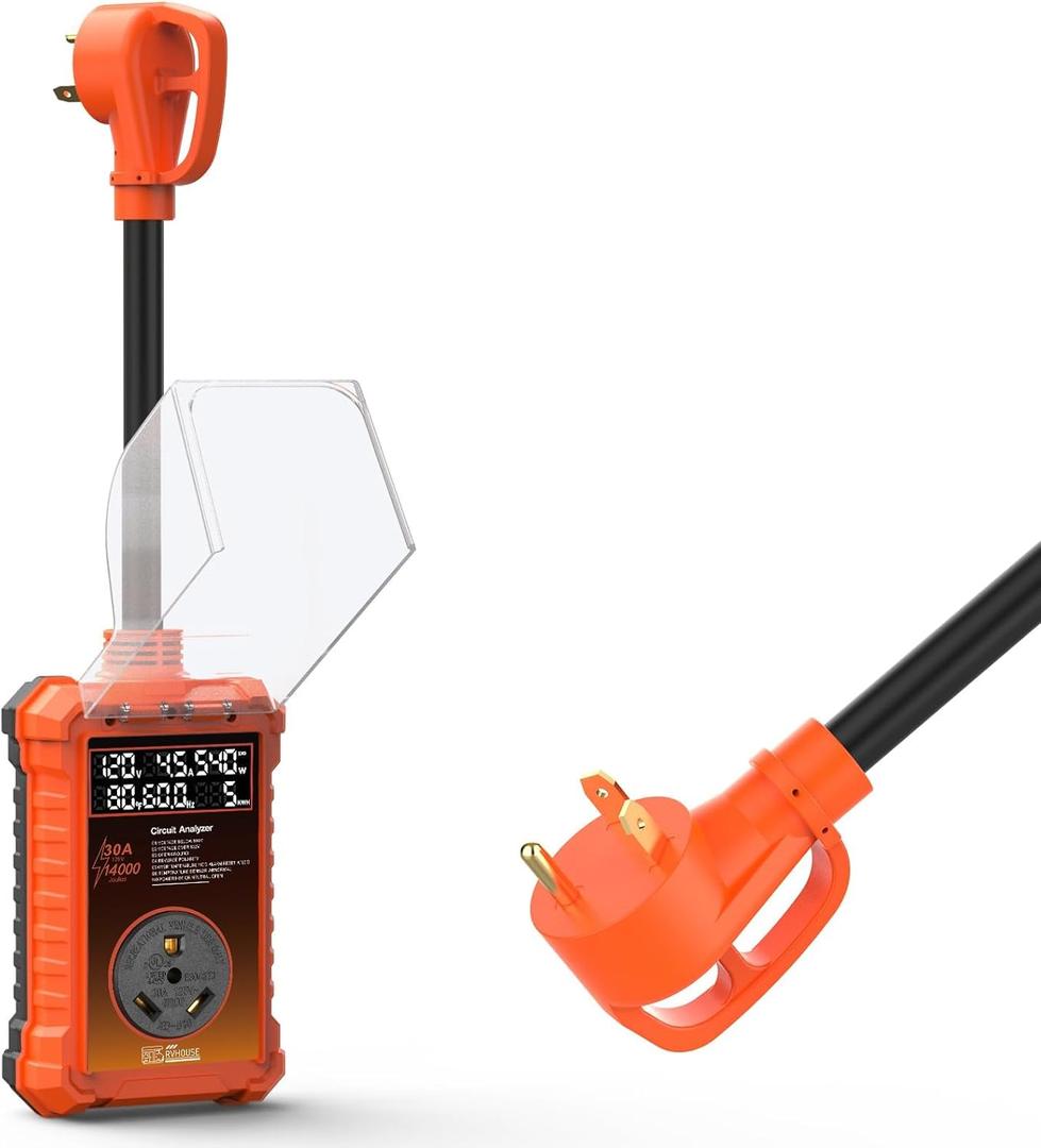 30 Amp RV Surge Protector 14,000J with Smart LED Display & Real-Time Voltage/Current/KWH Monitoring, Auto Shutoff/Reset, High/Low Voltage, Waterproof, Circuit Analyzer, Clear Error Codes for Campers (Orange)