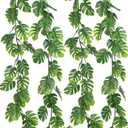 RECUTMS 4Pcs Artificial Monstera Leaves Vines, 5.9FT Fake Hanging Plant Ivy Faux Tropical Palm Leaf Greenery Garland for Garden Porch Patio Jungle Luau Beach Birthday Party Indoor Outdoor Spring Decor