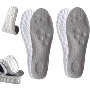 Insoles for Men Women,4D Breathable Memory Foam Cloud Massage Insoles, Enhanced Arch Support & Cushioned Comfort,Relief Foot Pain,Fits All Shoe Types(2 Pairs-Gray, Men 6-7/Women 7.5-8.5)