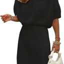 GORGLITTER Women's Puff Short Sleeve Cropped Sweater Tops Cute Chunky Fall Fashion Knit Crop Sweaters 2025 Plain Black Small