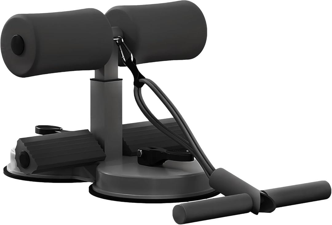 Sit Up Bar Foot Holder Height Adjustable - Sit Up Assistance Device with 2 Strong Suction Cups - Essential Ab Workouts & Core Exercise Equipment for Home Workouts (BLACK)