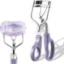 Eyelash Curler w/3 Replacement Pads (Soft/Medium/Firm) - Professional Lash Curler for Natural, Fake, Curly or Straight Lashes, Includes Protective Cover (Purple)