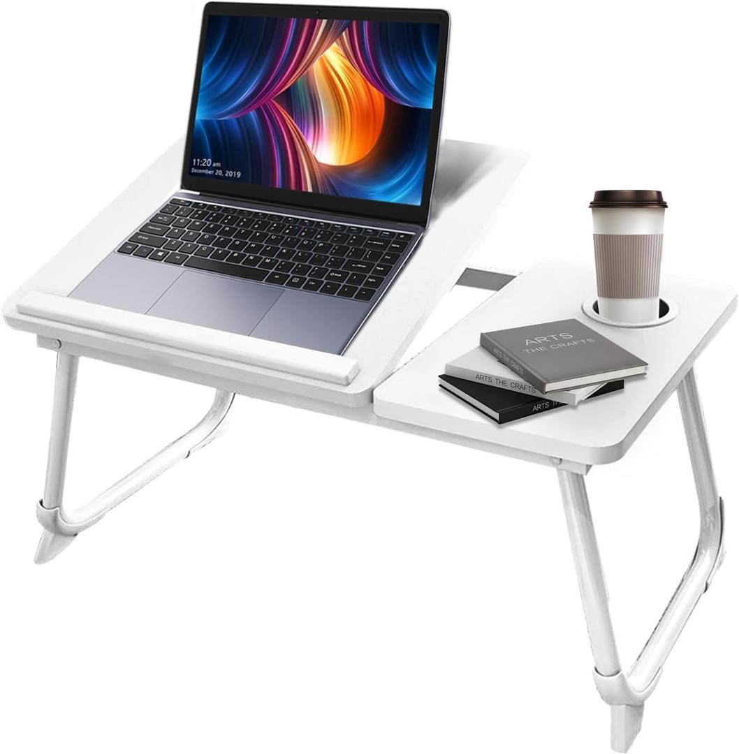 Laptop Desk for Bed Lap Desk: Portable Laptop Stand for Bed with Cup Holder, Upgraded Foldable Laptop Table for Couch Sofa Chair, Adjustable Lap Tray for Reading Writing Drawing Working Eating(White)