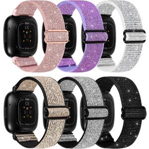 5 Packs Elastic Nylon Bands Compatible with Fitbit Versa 4 / Fitbit Sense 2 / Fitbit Versa 3 / Fitbit Sense, Adjustable Nylon Replacement Straps Wristband for Fitbit Versa 3/4 for Women Men (Pink+Purple+White+Silver+Gold+Black) 5 Packs Elastic Nylon Bands Compatible with Fitbit Versa 4 / Fitbit Sense 2 / Fitbit Versa 3 / Fitbit Sense, Adjustable Nylon Replacement Straps Wristband for Fitbit Versa 3/4 for Women Men (Pink+Purple+White+Silver+Gold+Black)