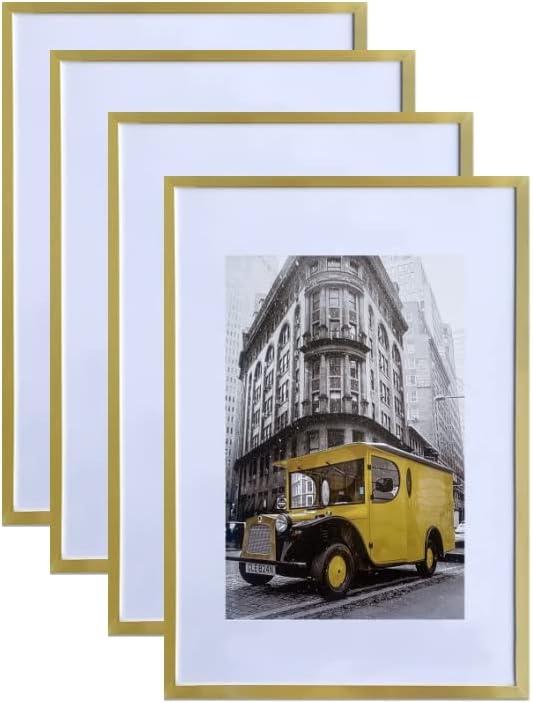 Gold 16x24 Picture Frame Display 12x18 Pictures with Mat or 16x24 without Mat, Horizontal and Vertical for Wall- 4 packs.