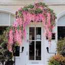 Veryhome 3Pcs 7.2Ft/Piece Artificial Flowers Wisteria Garland Artificial Wisteria Vine Hanging Flower Greenery Garland for Home Garden Outdoor Wedding Arch Floral Decor (Fuchsia)