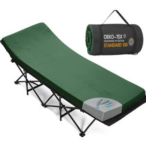 Camping Cot Pad, Pad Only 2 Inch Memory Foam,Camping Pad for Folding Cot and Foldable Cot, Portable Roll Up Camp Gear for Car Camping Travel Tent, Non-Slip Waterproof Bottom, Removable Cover, Dark Green, COT (75*30*2)