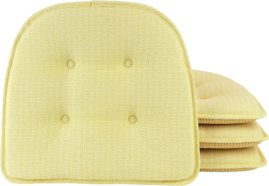 Non-Slip Chair Cushions, Assembled in USA, U-Shaped Skid-Proof Seat Pads for Dining Room, Kitchen, Office, 15"x16", Solid Yellow