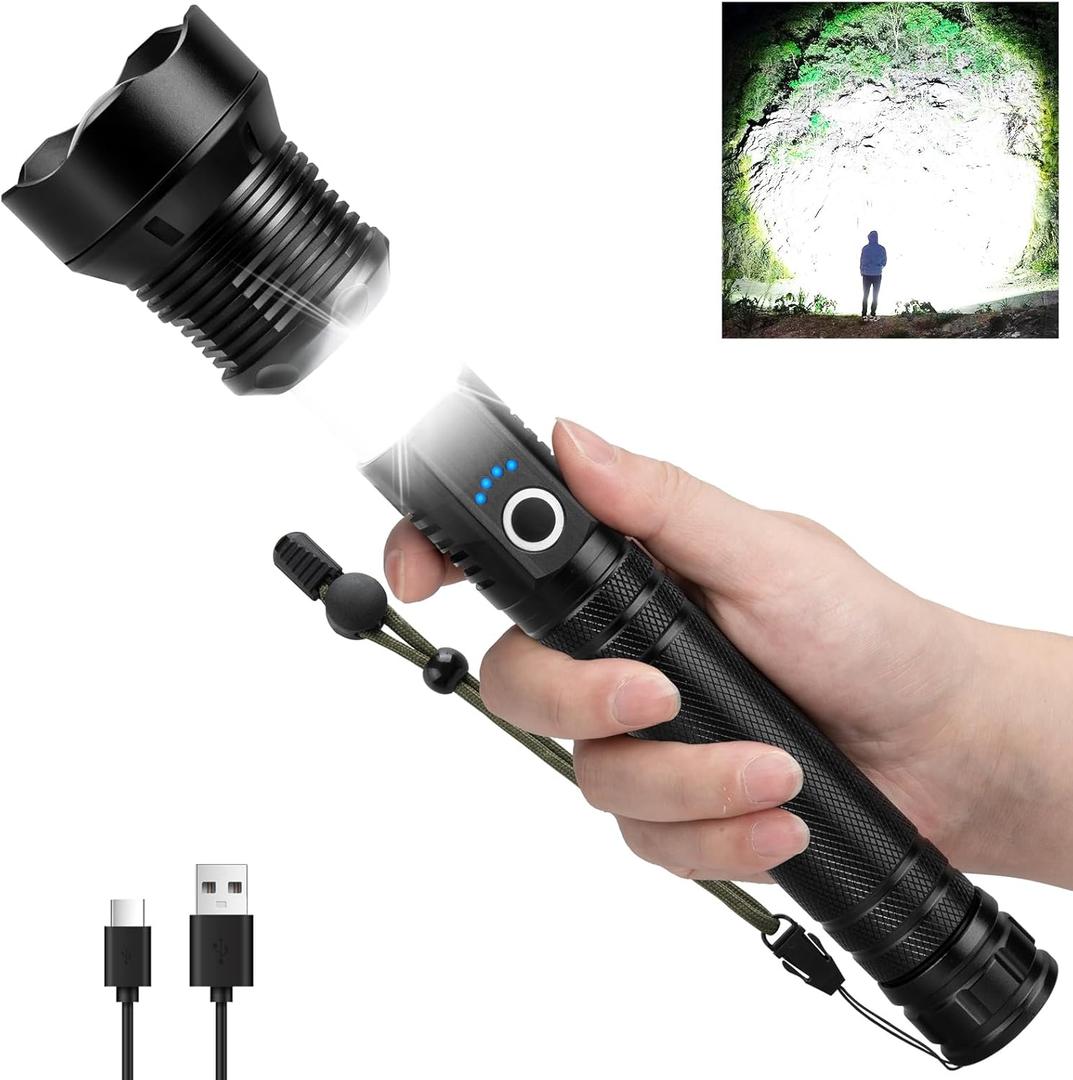Rechargeable LED Flashlight 99,000 Lumens, High Powerful Flashlights with 8 Modes, IPX7 Waterproof, Handheld Flash Light for Camping Hiking Emergency Home