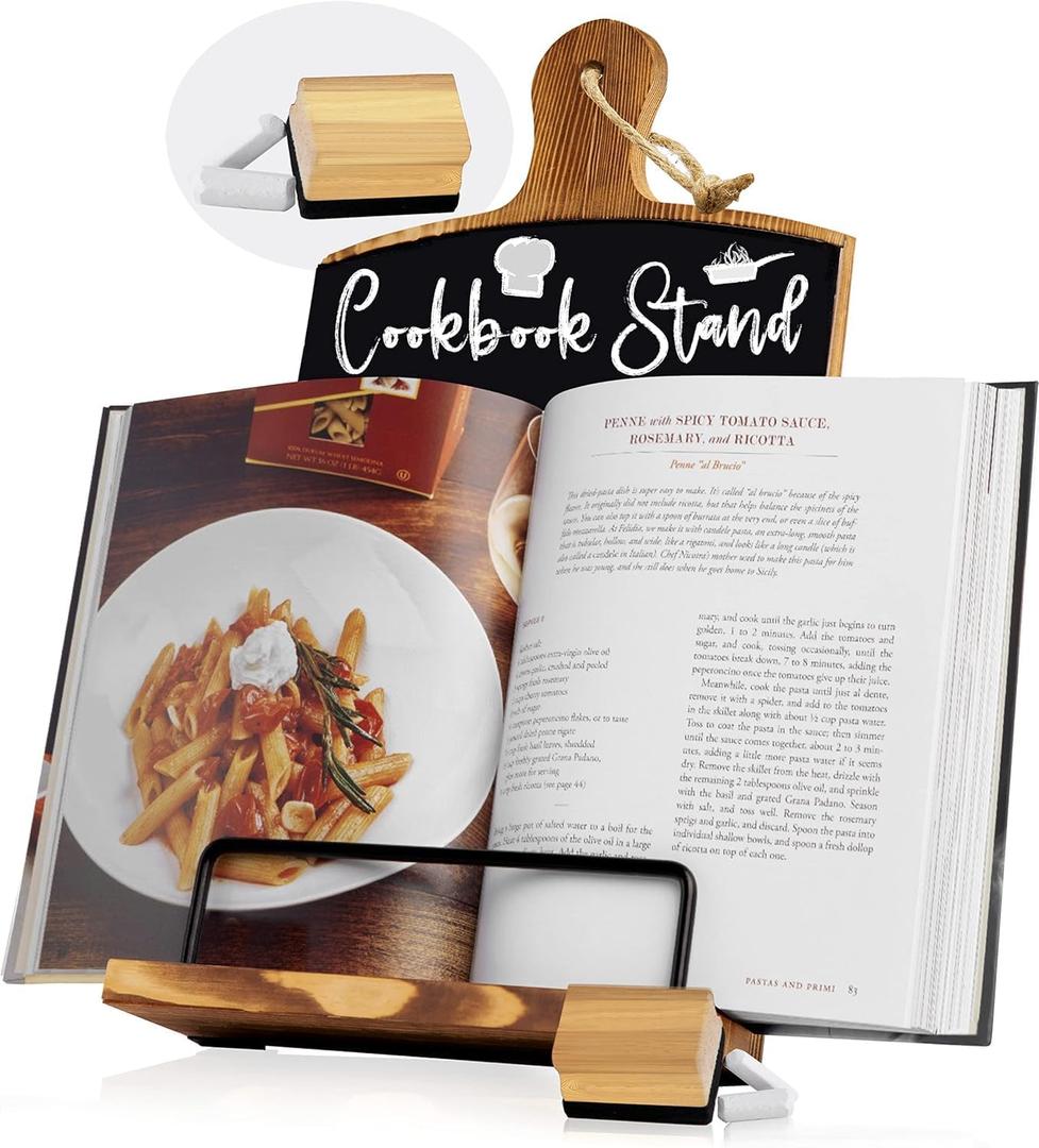 Willow & Croft Premium Cook Book Stand. Farmhouse Cutting Board Stand Cookbook Holder, Recipe Book Holder. Distressed Cookbook Stand for Kitchen Counter. Rustic Home Decor, Adjustable Display Stand.