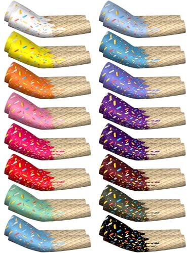 JaGely 16 Pairs Ice Cream Arm Sleeves for Kids UV Sun Protection Football Basketball Baseball Compression Long Sleeves Youth(Ice Cream,8-10 Years)