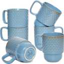Bosmarlin Large Ceramic Stackable Coffee Mugs Set of 6, 17 Oz, Dishwasher and Microwave Safe (Blue, 17 Oz)