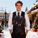 DiBanGu Mens Christmas Suit Vest and Tie Set Fun Snowflake Holiday Party Waistcoat Necktie Pocket Square Cufflinks S-3XL