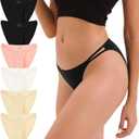 INNERSY String Bikini Panties for Women Sexy Silky Cheeky Underwear 6-Pack (Medium, Black Beige)