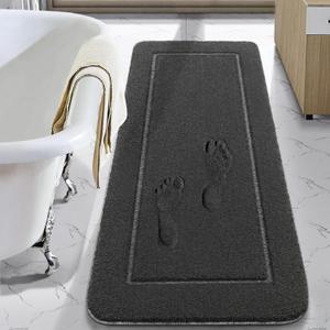 LOCHAS Luminous Non Slip Bathroom Rugs Runner 24 x 60 Inch, Extra Soft and Comfy Bath Mats Rug, Absorbent Thick Microfiber Mat Carpets for Shower, Dark Grey
