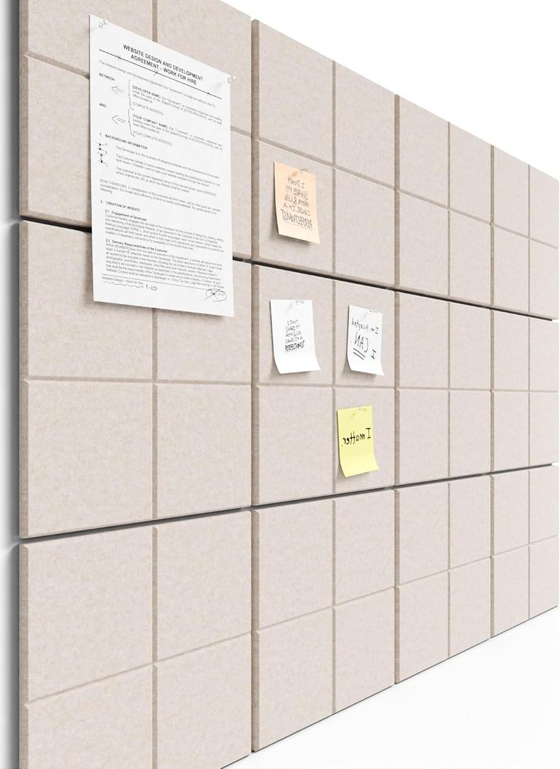 Bulletin Board, 12"x12" Felt Wall Tiles, 24 Pack Cork Boards for Office, Corkboard for Office Home (Beige)