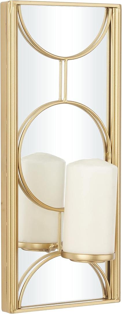 CosmoLiving by Cosmopolitan Metal Geometric Pillar Wall Sconce with Mirror Backing, 8" x 5" x 18", Gold