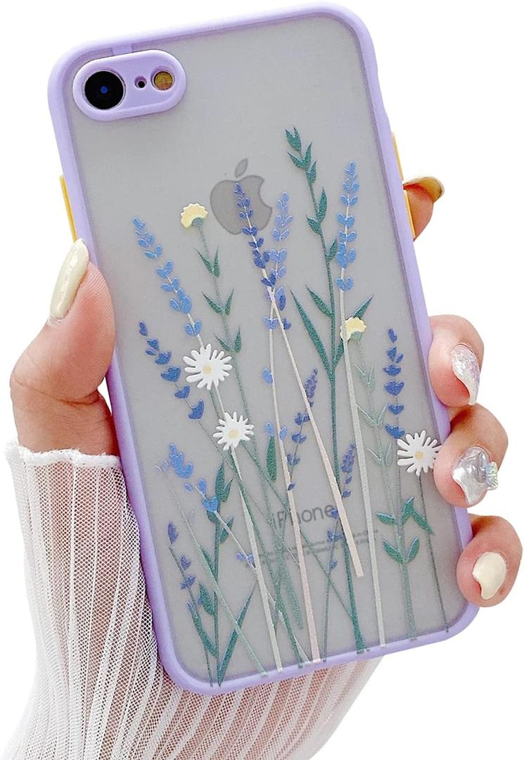 Compatible with iPhone 6/6s for Girl Woman, Floral Flower Pattern Slim Design, Protective Hard PC Back with Soft Shockproof TPU Bumper Phone Case for iPhone 6/6s-Light Purple