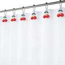 12 Pieces Cherry Shower Curtain Hooks for Bathroom Shower Rods, Stainless Steel Cherry Pendant Bathroom Decorations Curtain Rings Set (Red Cherries)